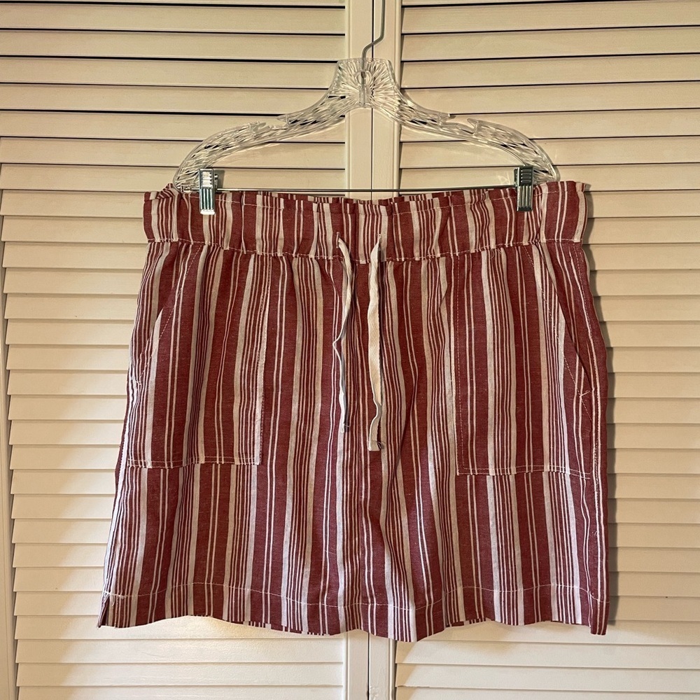 da-sh Women’s Casual Skirt Red White Striped Elastic Tie Waist Pockets Size XL
